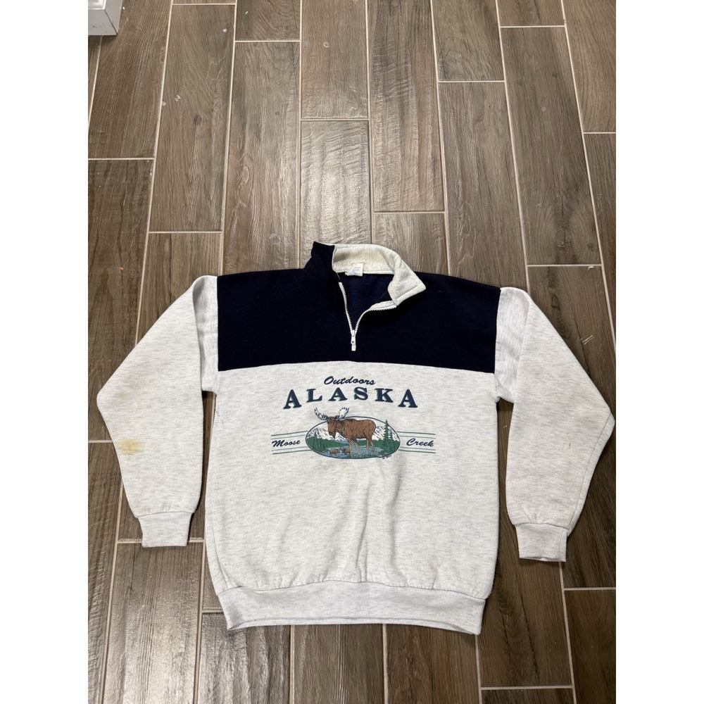 Vintage Alaska Moose Creek Quarter Zip Sweatshirt USA Made Mens Medium 90s